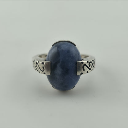 Vintage 925 Sterling Silver Sodalite Cabochon Statement Ring Size 8 Jewelry
