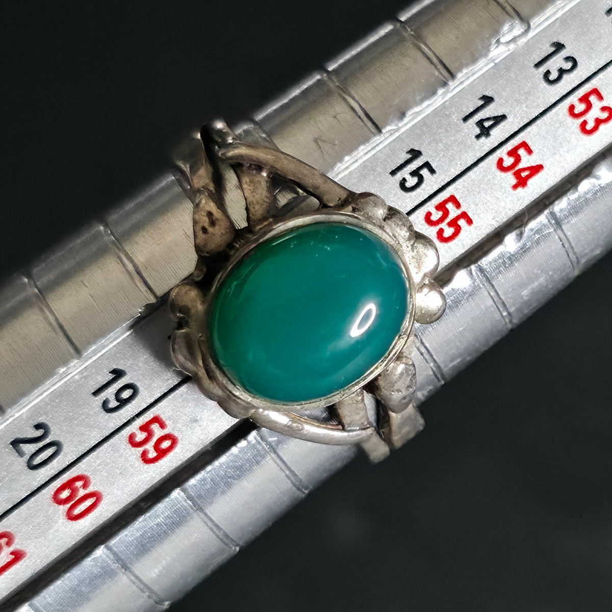 Sterling Silver Ring Teal-Green Translucent Cabochon Size 7.75