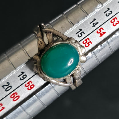 Sterling Silver Ring Teal-Green Translucent Cabochon Size 7.75
