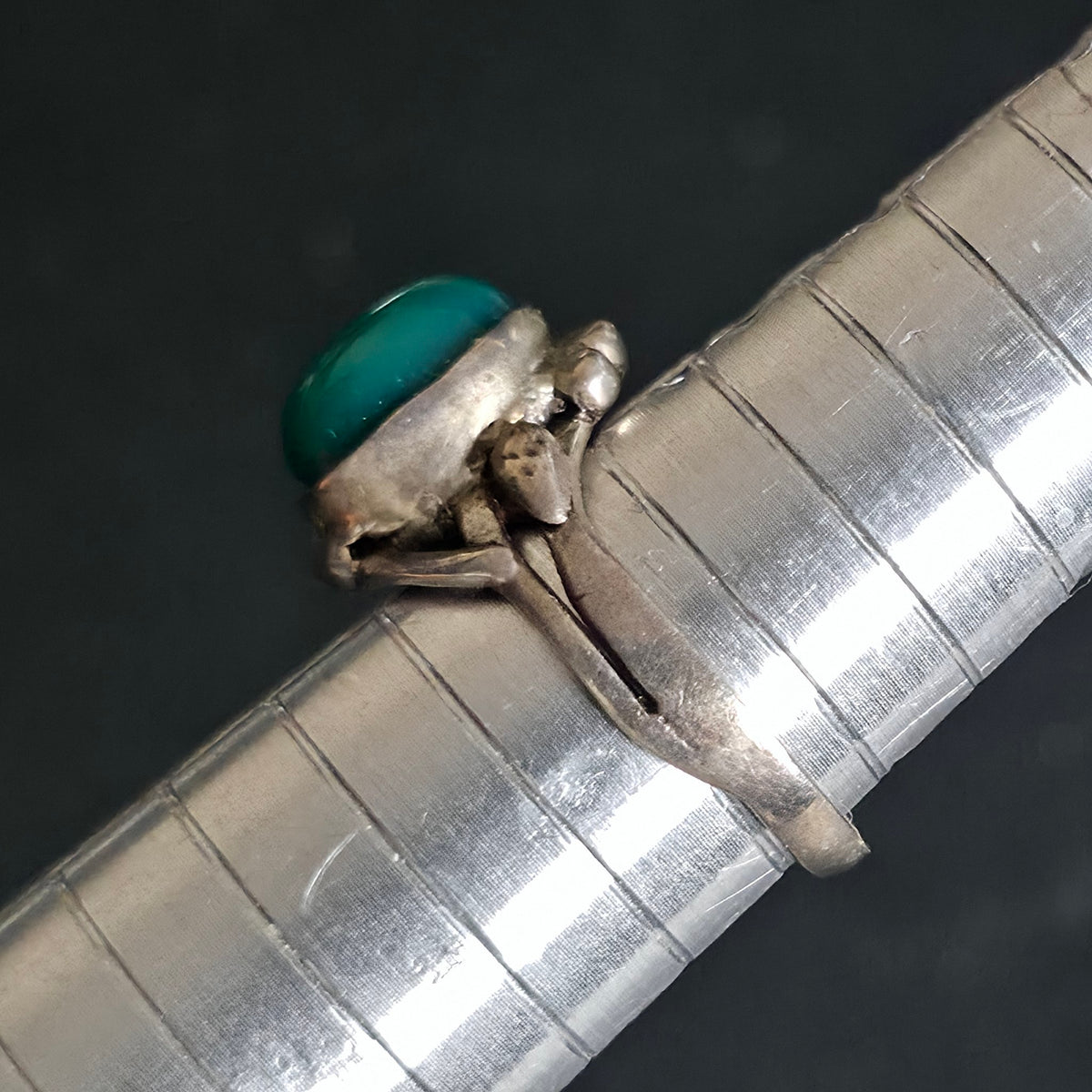 Sterling Silver Ring Teal-Green Translucent Cabochon Size 7.75