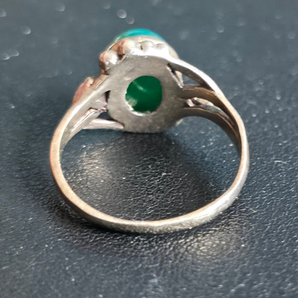 Sterling Silver Ring Teal-Green Translucent Cabochon Size 7.75