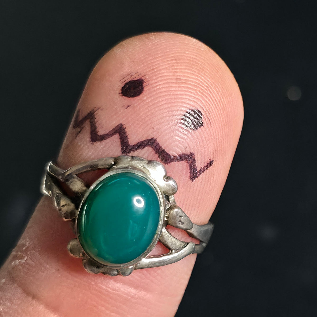 Sterling Silver Ring Teal-Green Translucent Cabochon Size 7.75
