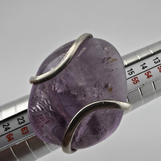 Vintage Bali Amethyst Chunky Ring 950 Silver Modernist Statement Size 9