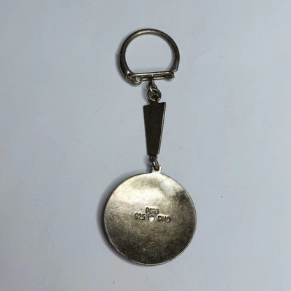 Peruvian Sterling Silver 925 PMD Enamel Llama Medal Keychain Vintage Red