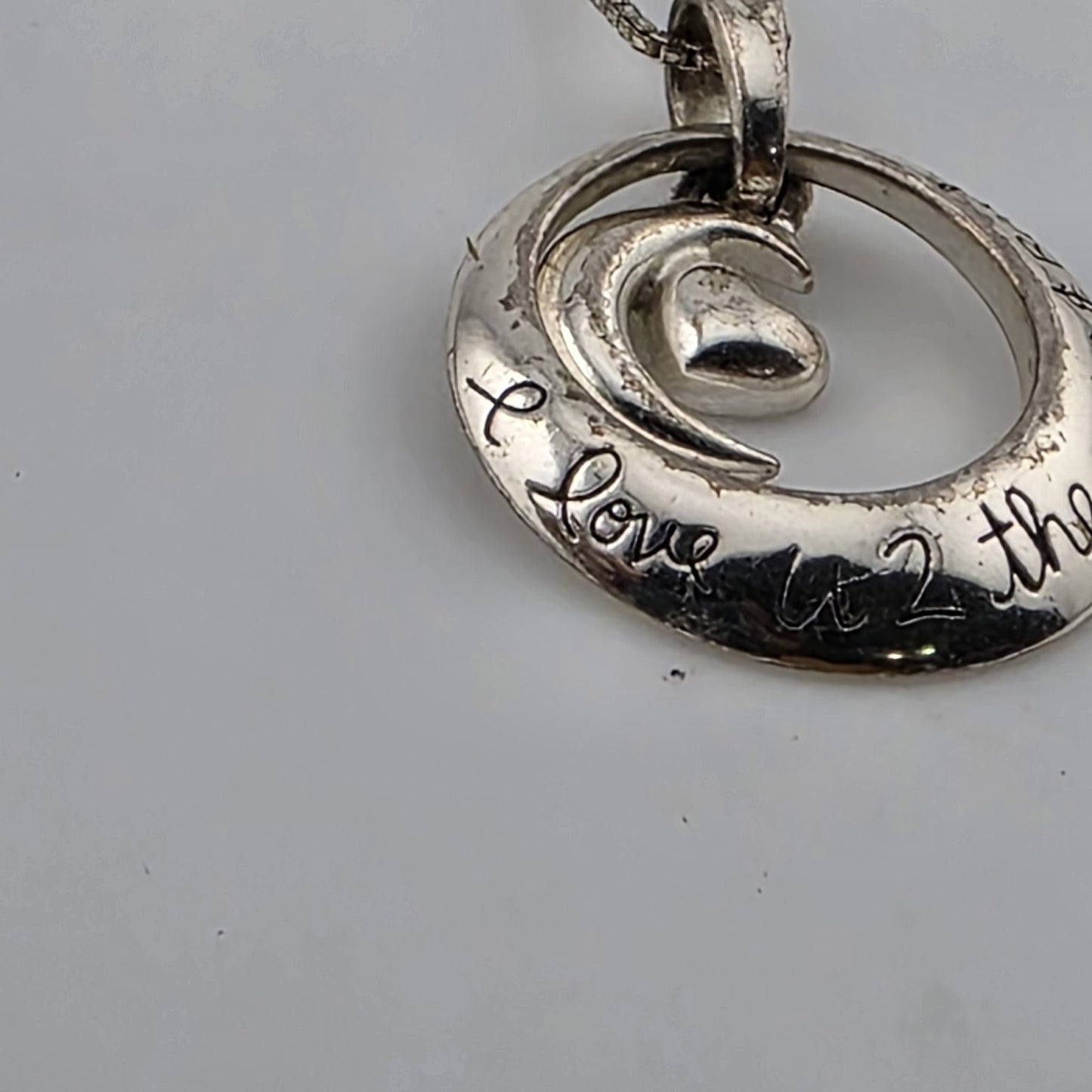 I Love You To The Moon and Back Necklace 925 Sterling Silver Heart Swirl Patina