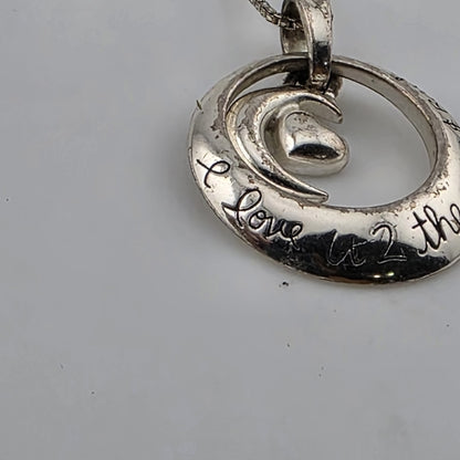 I Love You To The Moon and Back Necklace 925 Sterling Silver Heart Swirl Patina