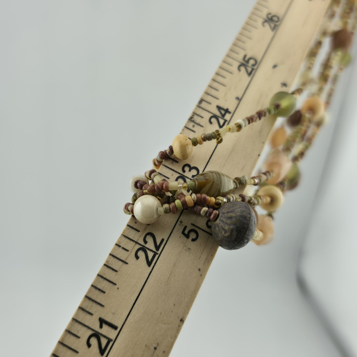 Necklace Artisan Mix Media Beaded Art Glass Earthy Boho 30" 1950s Vintage