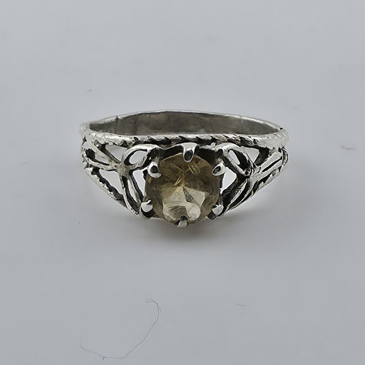 Sterling Silver Ring Yellow Stone Open Work Filigree Vintage 925 Size 6