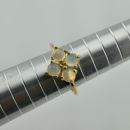 Vintage Opal Cluster Ring 925 Sterling Silver Gold Plated Size 6 Natural Gemstone Dainty Elegant Jewelry