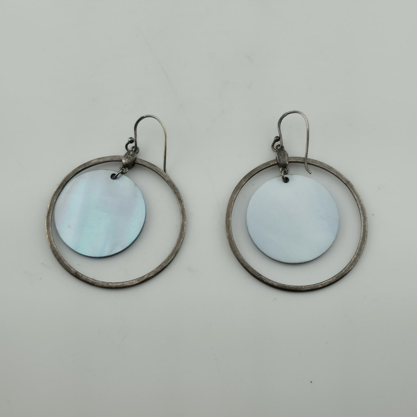 Sterling Silver Open Circle Drop Earrings Blue Disc Dangle 1.4 Artisan Minimal