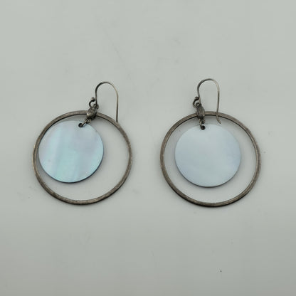Sterling Silver Open Circle Drop Earrings Blue Disc Dangle 1.4 Artisan Minimal
