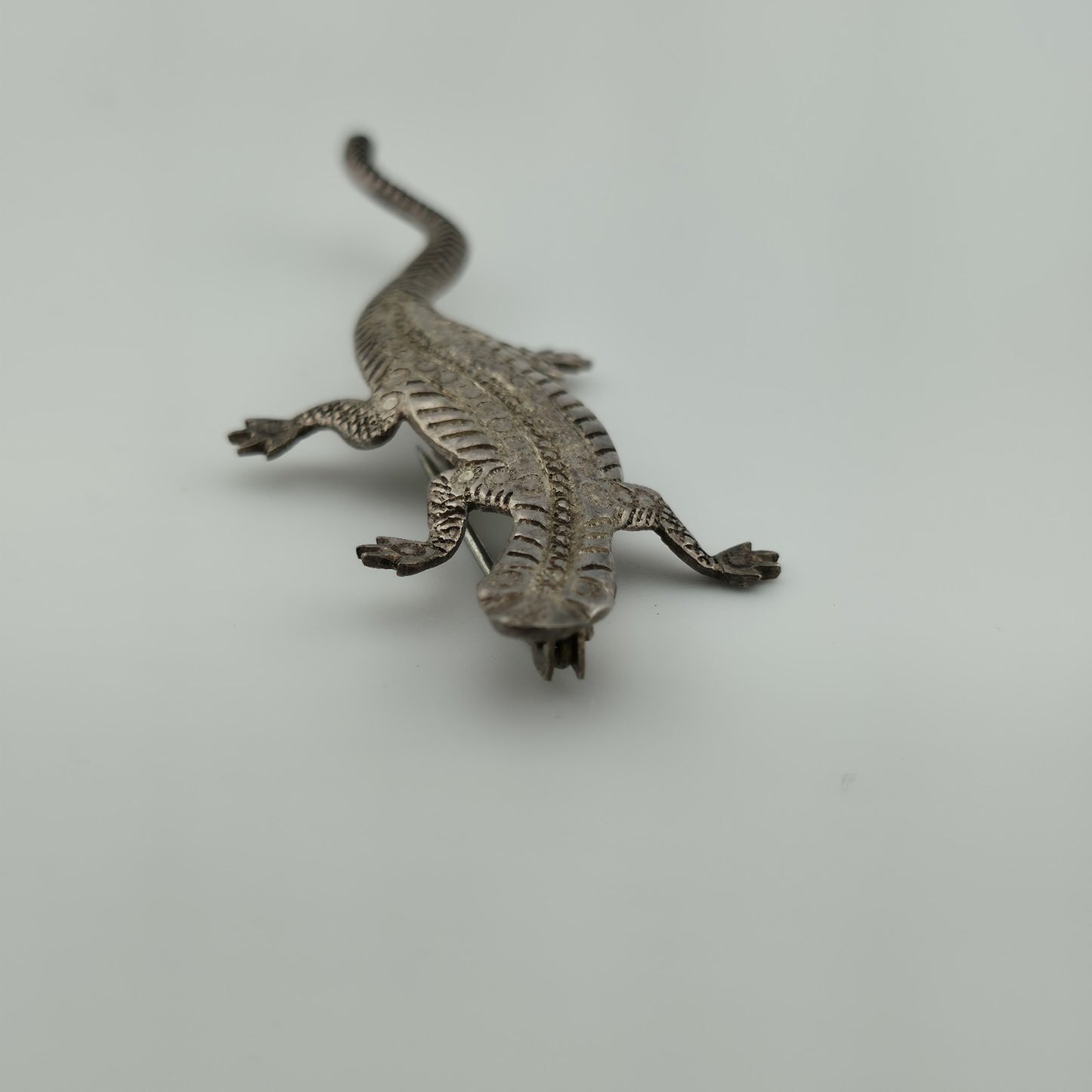 Sterling Silver 925 Lizard Pin Brooch 2.7" Patina Vintage Animal Jewelry