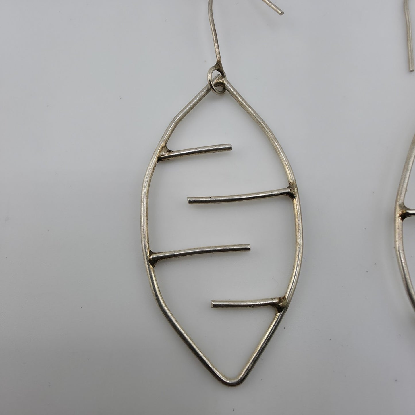 Sterling Silver Abstract Leaf Dangle Earrings Modernist Wire Design 925