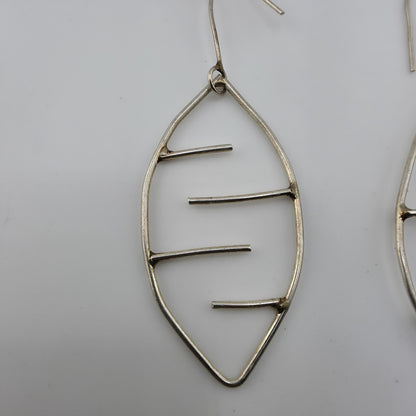 Sterling Silver Abstract Leaf Dangle Earrings Modernist Wire Design 925
