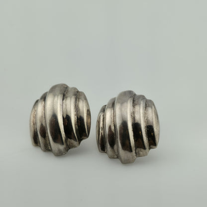 Vintage NF Sterling Silver Puffy Earrings 925 Ornate Textured Design Patina