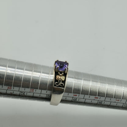 Black Hills Gold Ring Amethyst sterling silver 12k Gold Leaves Size 10 Vintage