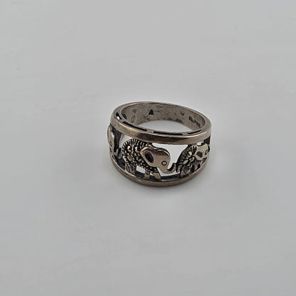 Sterling Silver Ring Elephant Parade Marcasite Openwork Size 8 Lucky 925