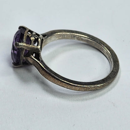 925 Sterling Silver Ring Purple AMETHYST  Stone Size 5.75 Tested Patina tarnish
