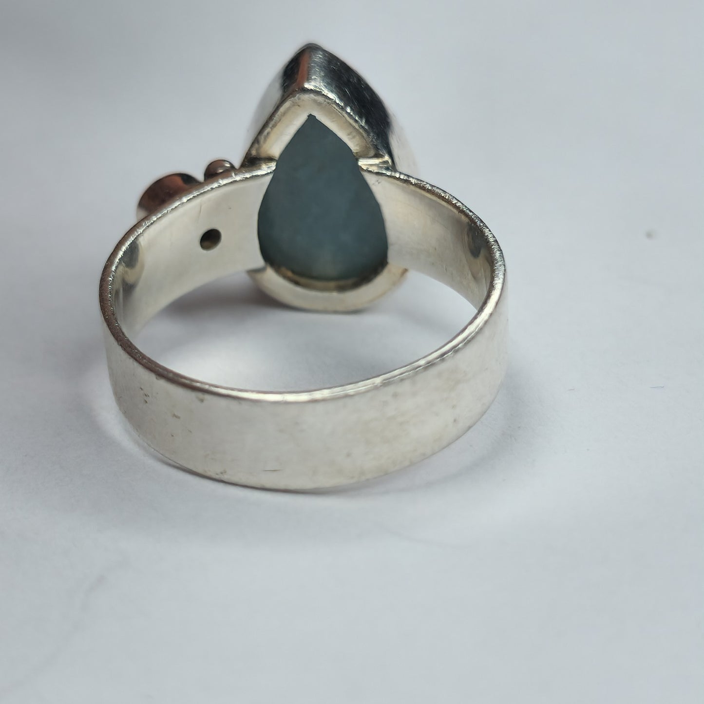 925 Sterling Silver PT Ring Aquamarine Teardrop blue Stone Size 7.5