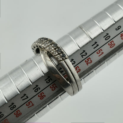 NF Sterling Silver Ring 925 Intertwined Crossover white black Stones Size 7