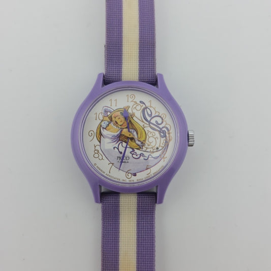 Picco Ms Piggy Watch Women Purple White Round Nylon Band Manual Wind Vintage