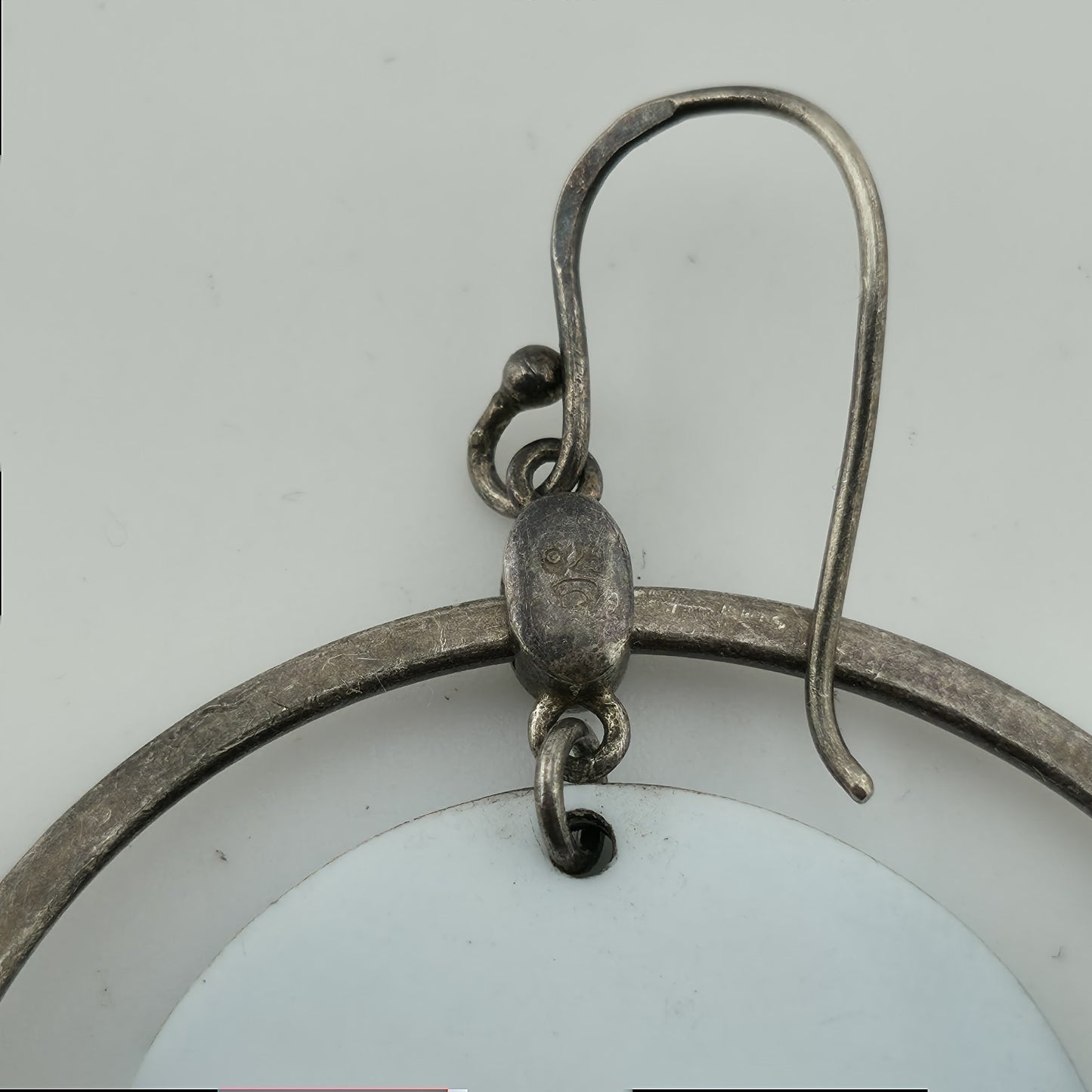 Sterling Silver Open Circle Drop Earrings Blue Disc Dangle 1.4 Artisan Minimal