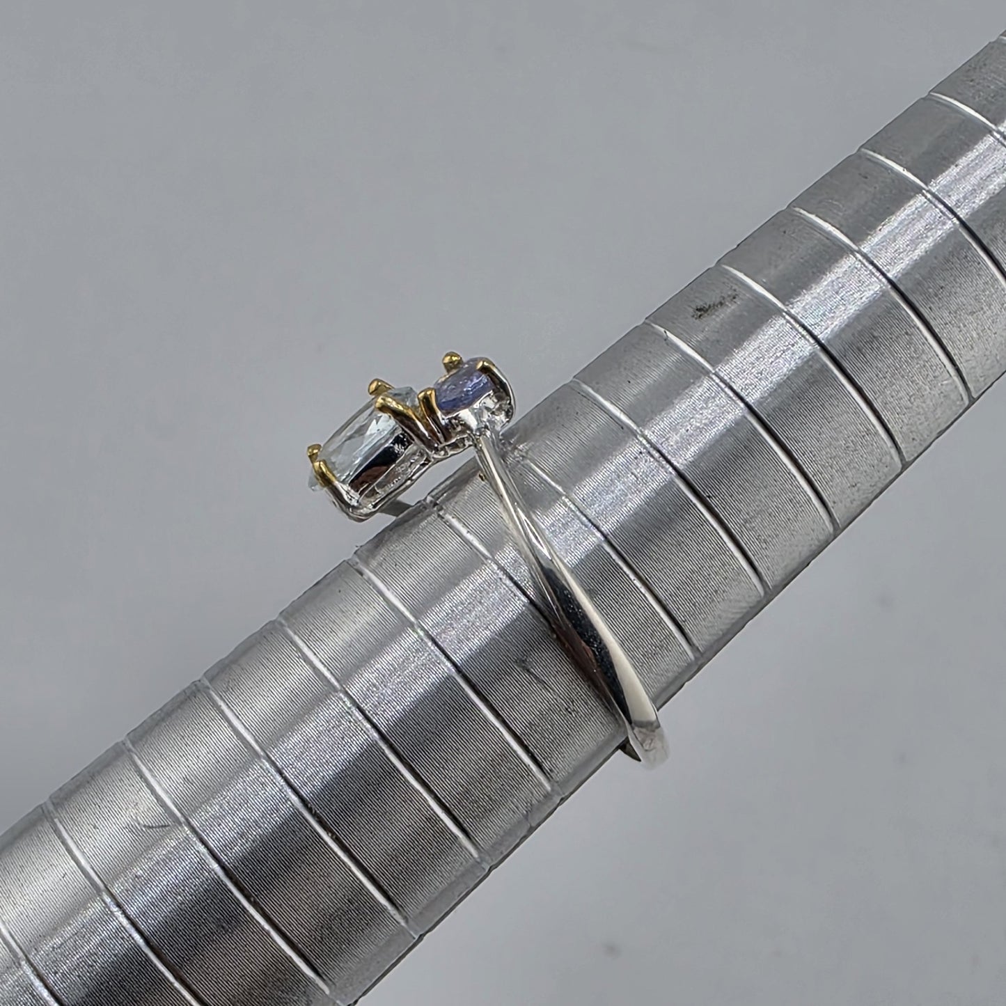 925 Sterling Silver Natural Blue Topaz Ring Size 7 Abstract Artisan Jewelry