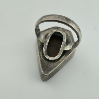 Amber 925 Sterling Silver Ring 7.5 MCM Chunky Teardrop Coffin Vintage Rare