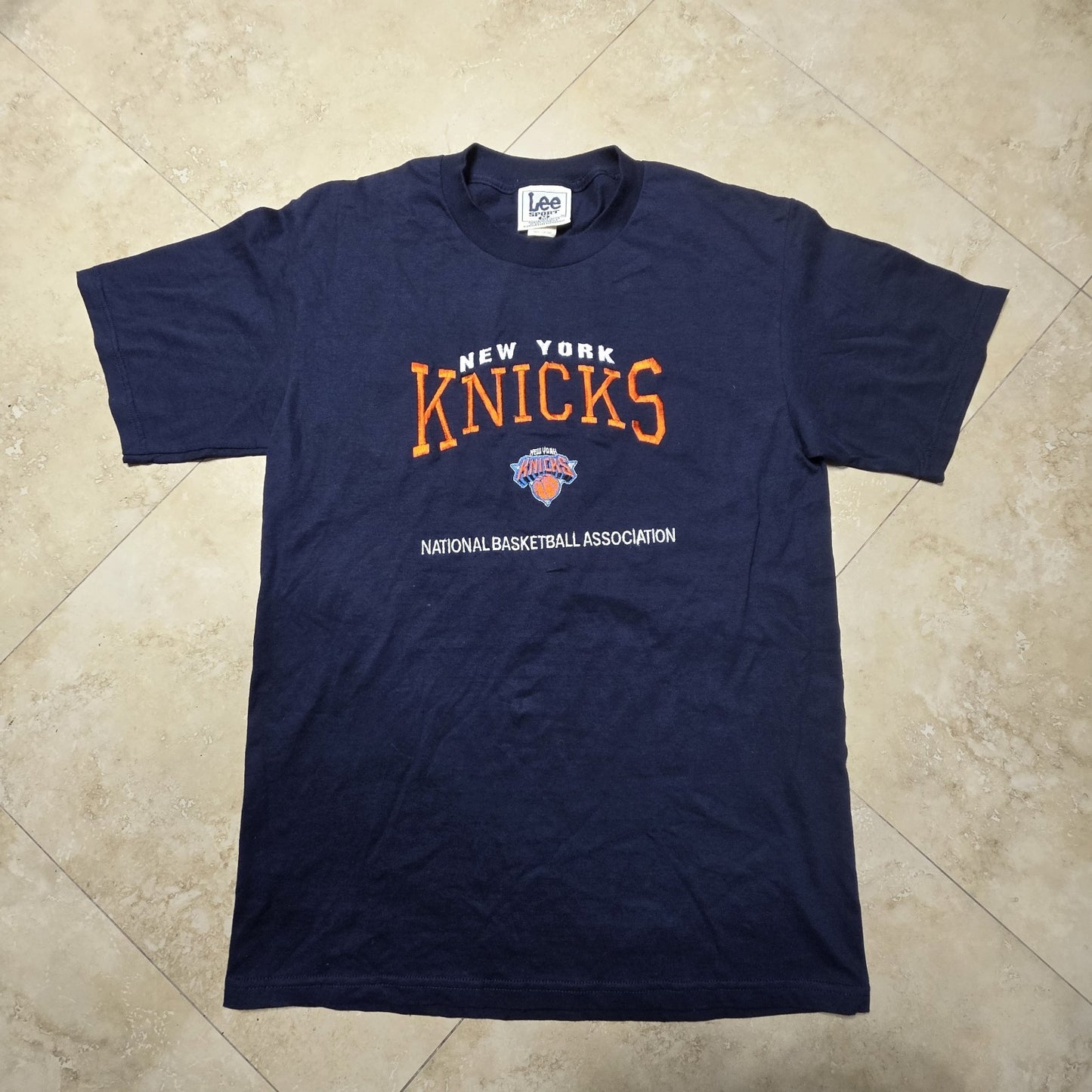 Vintage Lee Sport New York Knicks Shirt Mens Medium Black Blue Embroidered NBA