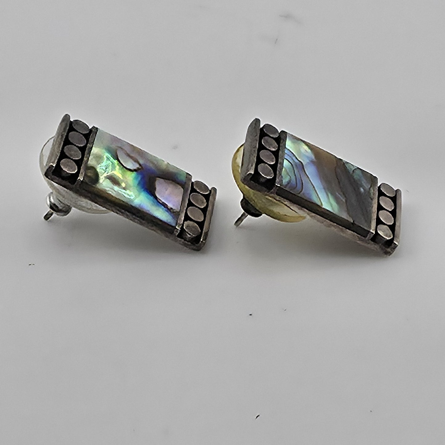 Sterling Silver Earrings Designer Paua Abalone Shell Vintage 1950s 925