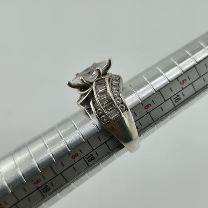 Sterling Silver Ring Marquise Clear Stone Baguette Design Size 6.75 Vintage 925