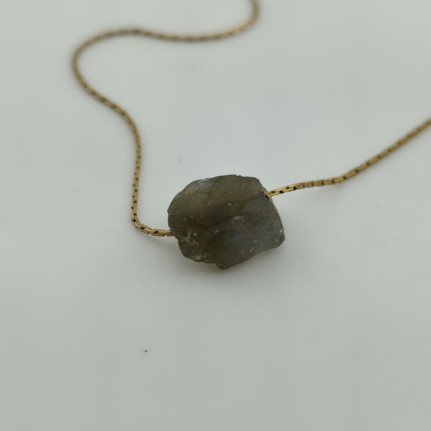 Necklace 14K Gold Over Brass GF Raw Quartz Pendant SIZE 14" Cute Dainty Jewelry