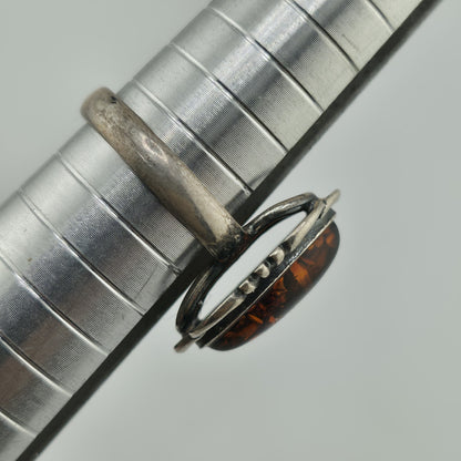 Baltic Amber Sterling Silver Ring Oval Stone Gothic Modernist 7 Polish