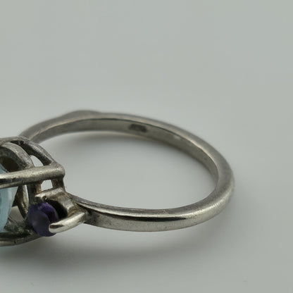 Sterling Silver Ring purple Amethyst Blue Topaz Yellow Citrine 6.5 Vintage