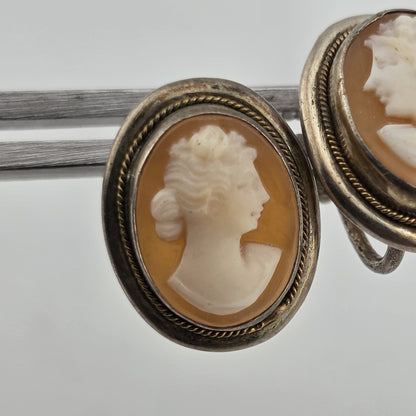 800 Silver  Antique Cameo Screw Back Earrings Vintage European Jewelry
