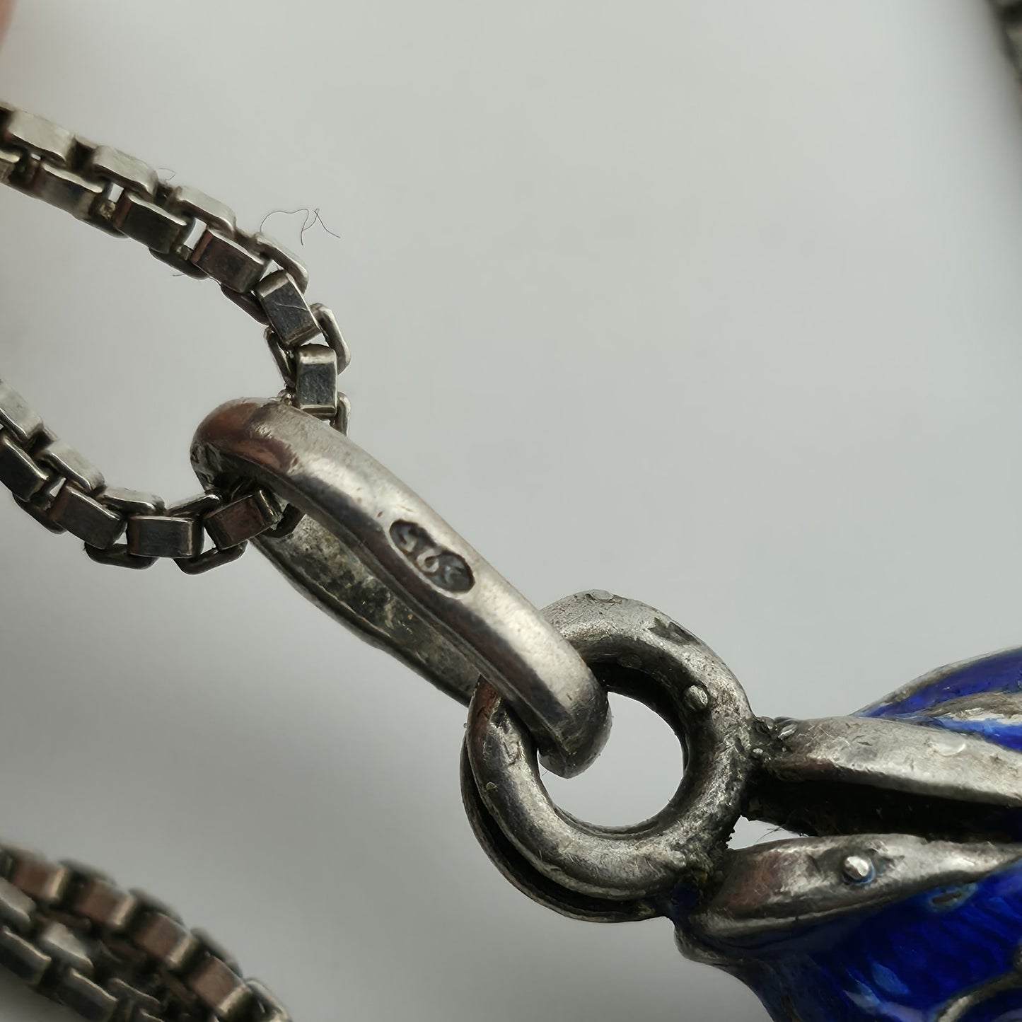 Sterling Silver 925 Green Blue Enamel Fish Bone Pendant Moveable Parts Vintage