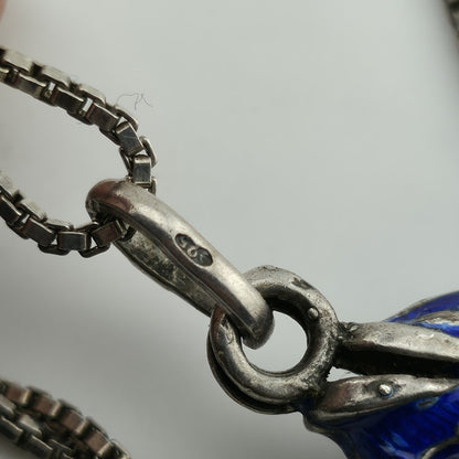 Sterling Silver 925 Green Blue Enamel Fish Bone Pendant Moveable Parts Vintage