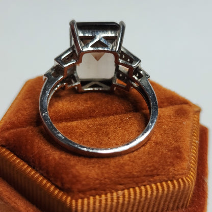 Smoky Quartz Sterling Silver Ring Art Deco Size 8 925 Statement Jewelry