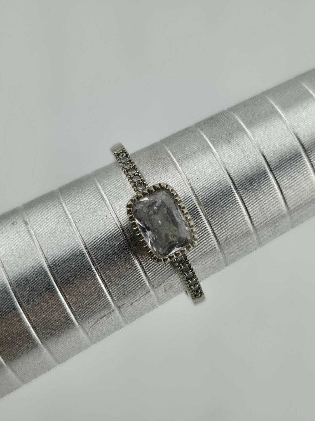 925 Sterling Silver Ring Clear CZ Stone Rectangle Cut Size 10 Stackable