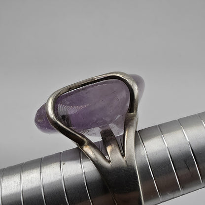 Vintage Bali Amethyst Chunky Ring 950 Silver Modernist Statement Size 9