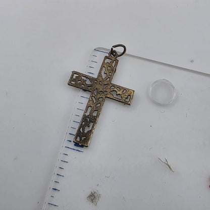 Sterling Silver Filigree Cross Pendant .75" Dainty Cute Floral Christianity Cath