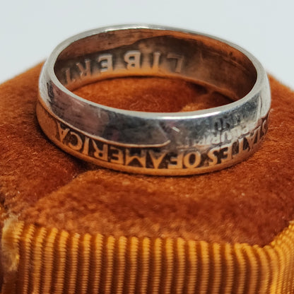 1964 Quarter Dollar Coin Ring Size 8 90% Silver Handmade Ring Tested USA Vintage