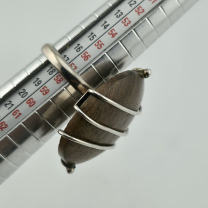 925 Sterling Silver Ring dark Wood Bold Abstract MCM unique Adjustable