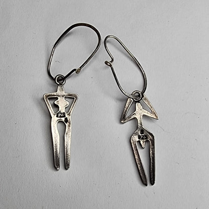 925 Sterling Silver Earrings Abstract Human Figure Unique Artisan Dangle Vintage