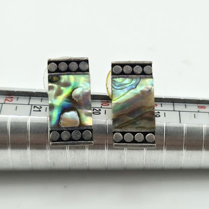 Sterling Silver Earrings Designer Paua Abalone Shell Vintage 1950s 925