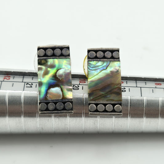Sterling Silver Earrings Designer Paua Abalone Shell Vintage 1950s 925