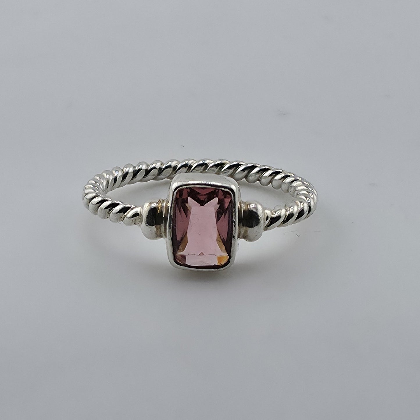 Sterling Silver Ring Pink Stone Rope Band 925 Size 7