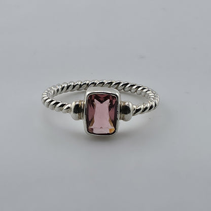 Sterling Silver Ring Pink Stone Rope Band 925 Size 7