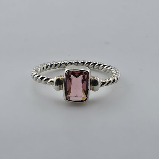 Sterling Silver Ring Pink Stone Rope Band 925 Size 7