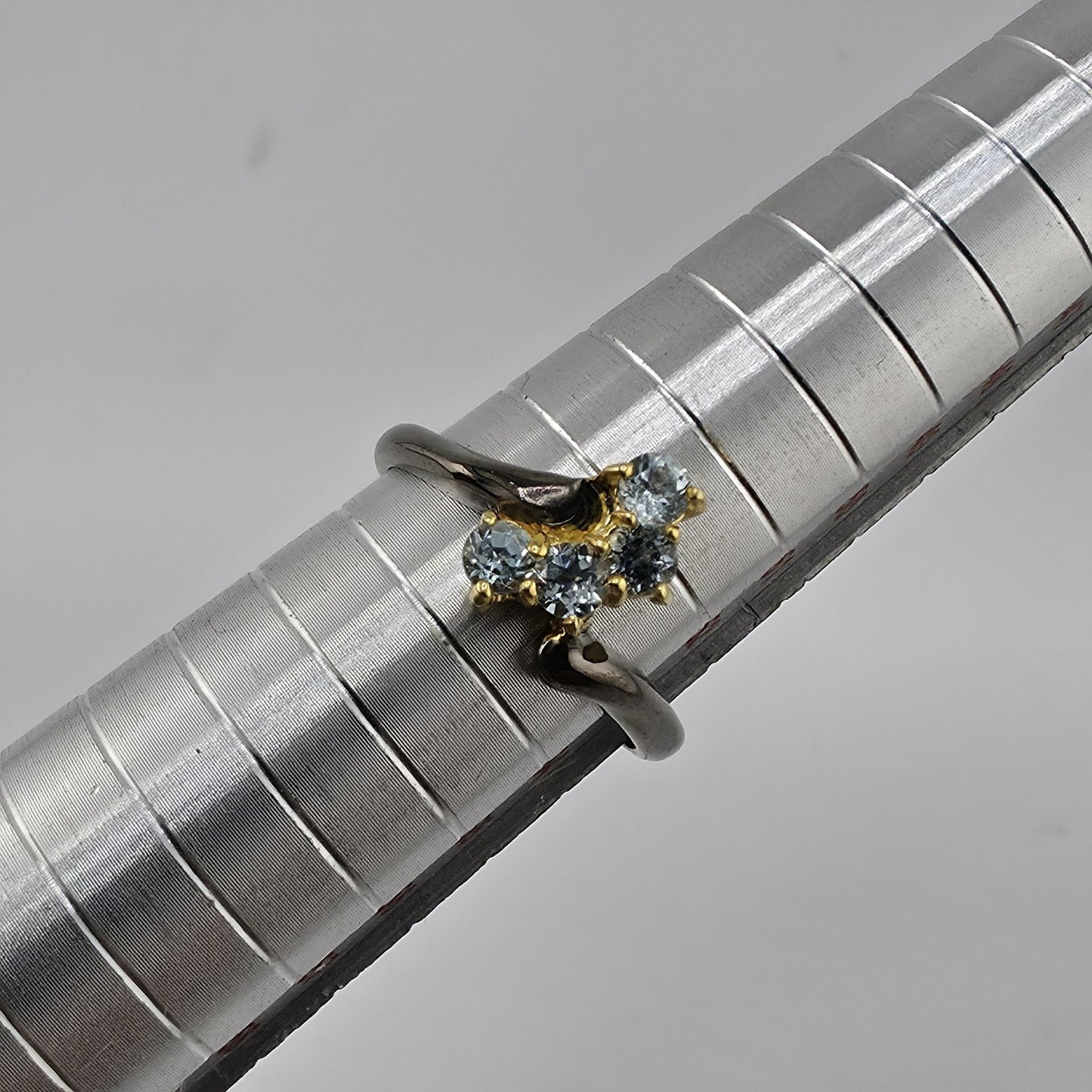 925 Sterling Silver Natural Blue Topaz Ring Size 6.25 Black Tone 3 Stones